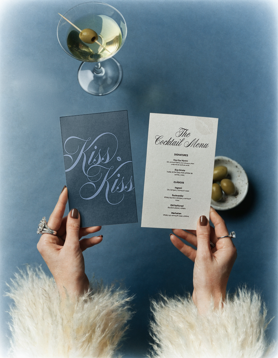 Kiss Kiss cards on a silver tray